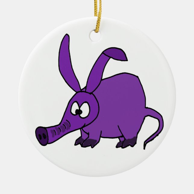 Funny Purple Aardvark Ceramic Tree Decoration (Front)