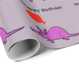 Funny Purple Aardvark with Orange Balloon Wrapping Paper