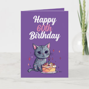 Funny Purple and White Cat Husband 60th Birthday Card