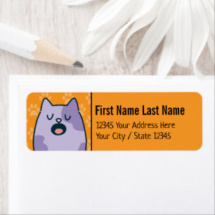 Funny Purple Cartoon Cat, Name Option On Orange