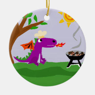 Funny Purple Dragon Grill Master Ceramic Tree Decoration