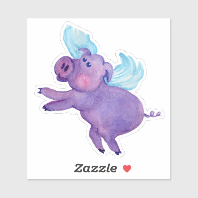 Funny Purple Flying Pig Watercolor Painting (Sheet)