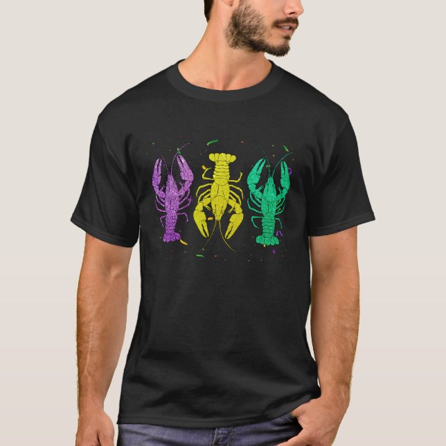 Funny Purple Green Gold Crayfish Lovers Fat Tuesda T-Shirt (Front)