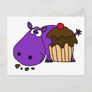 Funny Purple Hippo Eating Cupcake Postcard