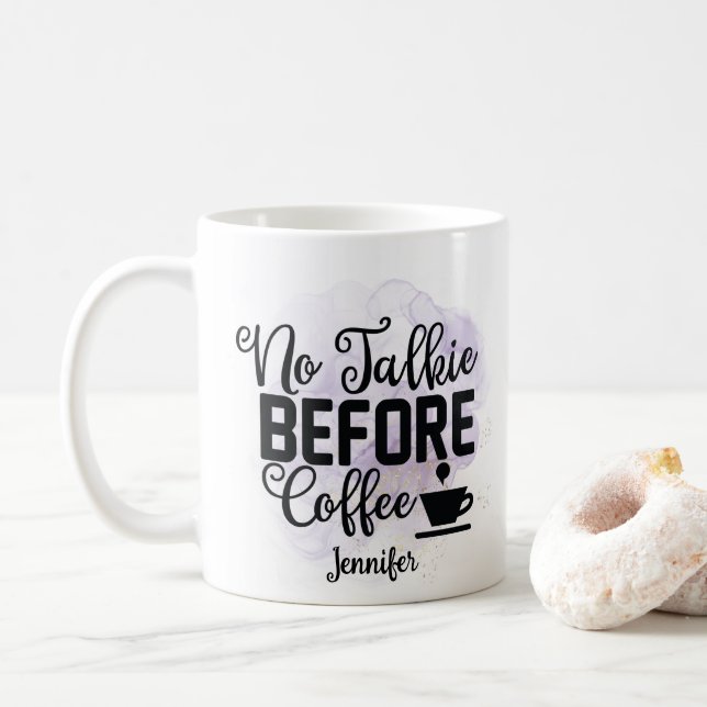 Funny Purple No Talkie  Before Coffee Mug (With Donut)