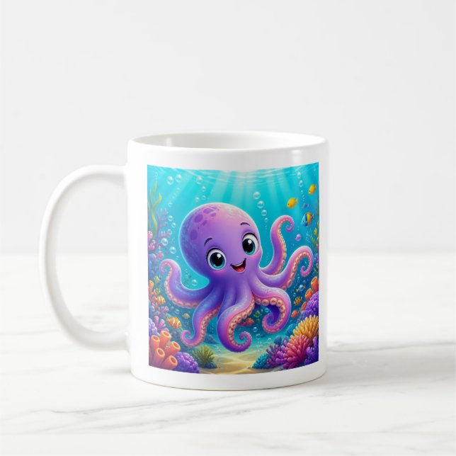 Funny Purple Octopus Coffee Mug (Left)
