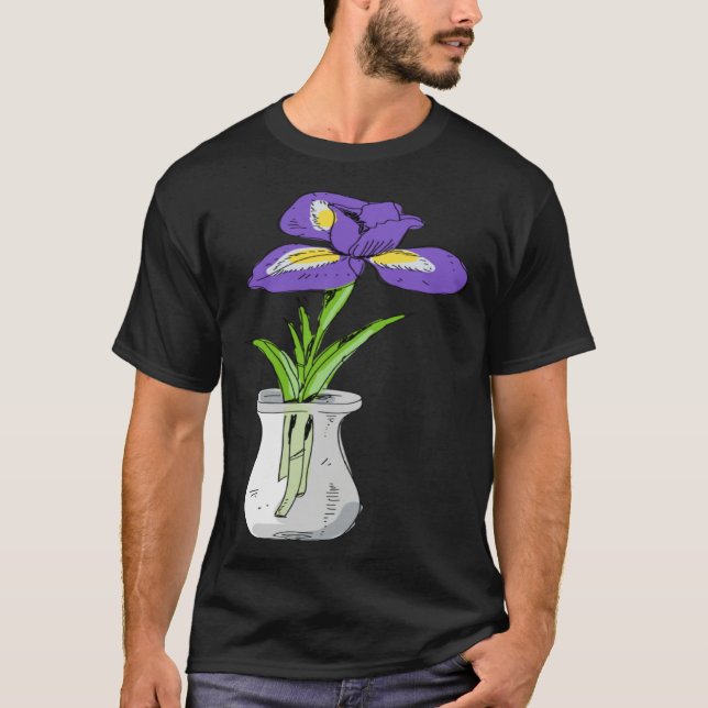 Funny Purple Orchid Flower in Vase Floral T-Shirt (Front)