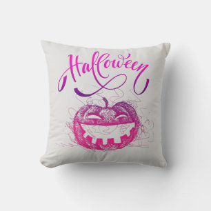 Funny Purple Pumpkin Face Halloween typography Cushion
