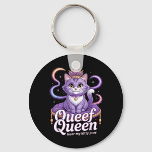 Funny Purple Queen cat Dirty Joke Kitty Purr Rude Key Ring