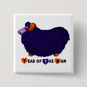Funny Purple Ram Chinese Year Zodiac Square B 15 Cm Square Badge