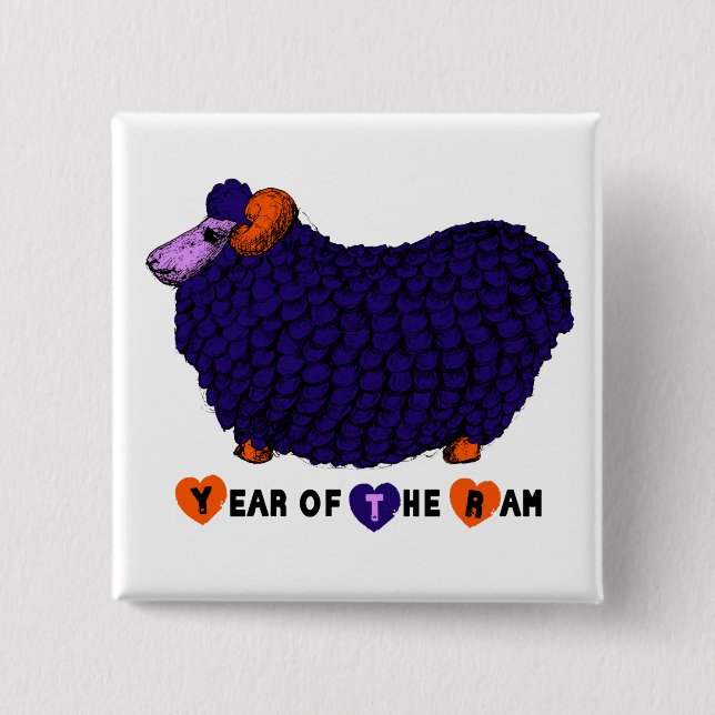 Funny Purple Ram Chinese Year Zodiac Square B 15 Cm Square Badge (Front)