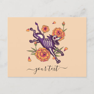 Funny Purple Skeleton Dog The Day Of Dead Text Fun Holiday Postcard