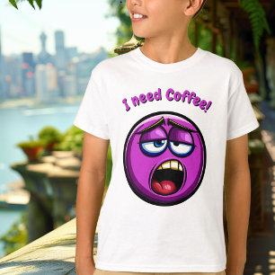 Funny Purple Tired Emoji Kids T-Shirt