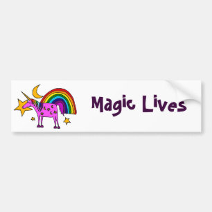 Funny Purple Unicorn with Rainbow and Stars Bumper Sticker