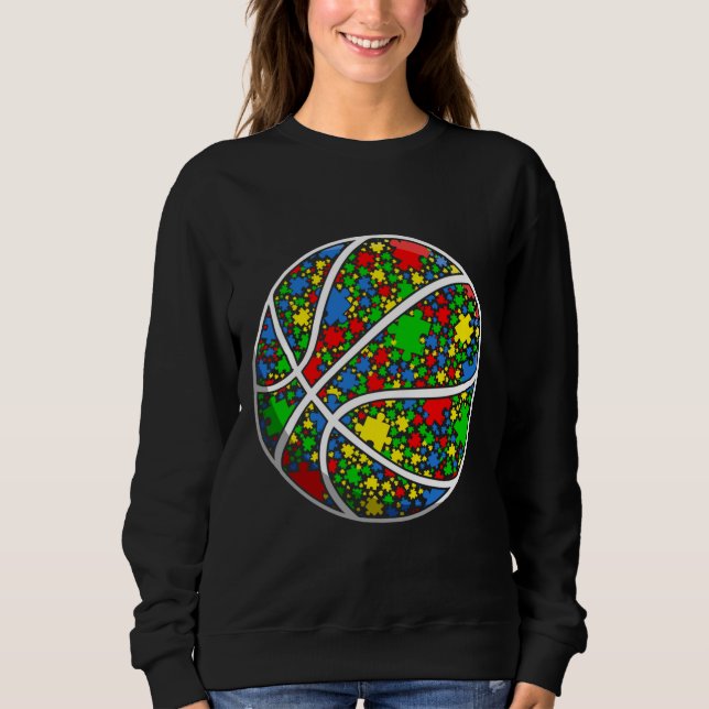 Funny Puzzle Basketball Autism Awareness Men Women Sweatshirt (Front)