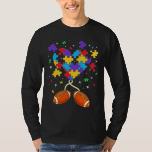 Funny Puzzle Heart Football Autism Awareness Men W T-Shirt