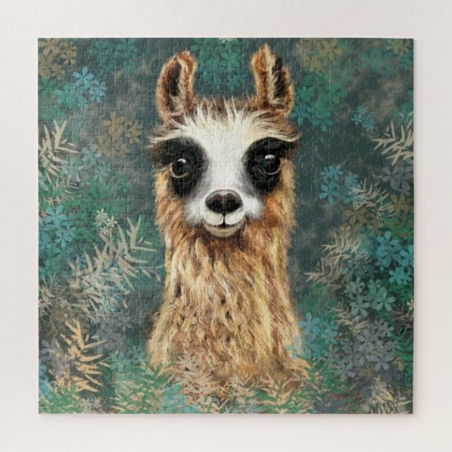 Funny Puzzle with Curious Baby Llama - Smile (Vertical)