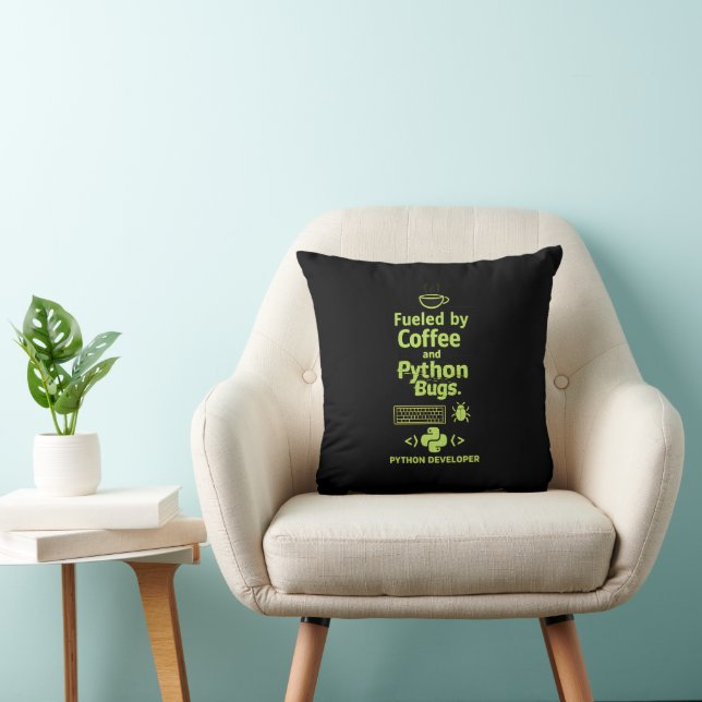 Funny Python Developer – Fueled by Coffee bugs  Cushion (Chair)