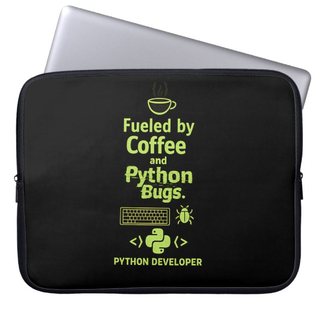Funny Python Developer – Fueled by Coffee bugs  Laptop Sleeve (Front)