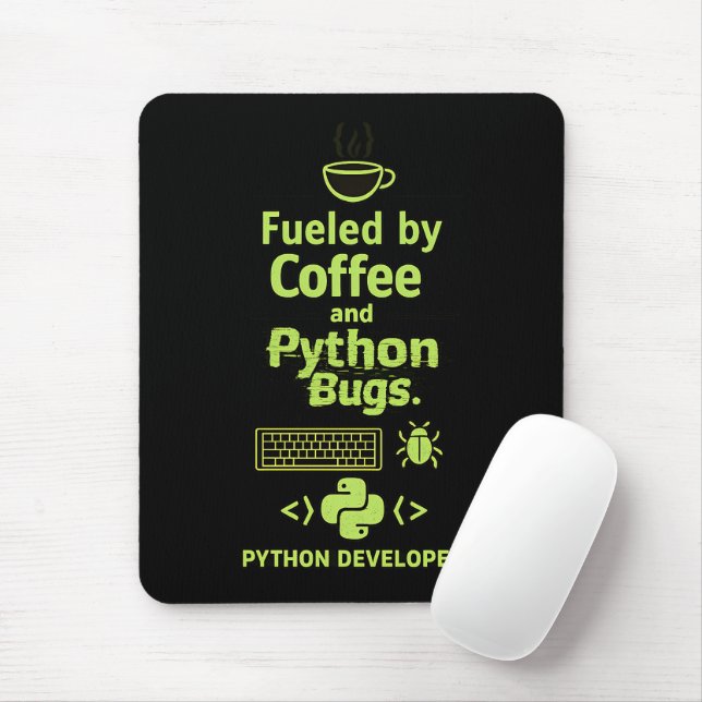 Funny Python Developer – Fueled by Coffee bugs  Mouse Pad (With Mouse)