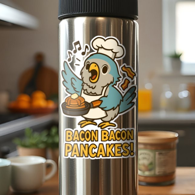 Funny Quaker Parrot Chef Singing Bacon Pancakes (Sassy pancake-flipping parrot sticker; breakfast chaos with a cause! 🥞🦜💚 Singing Bacon Pancakes)