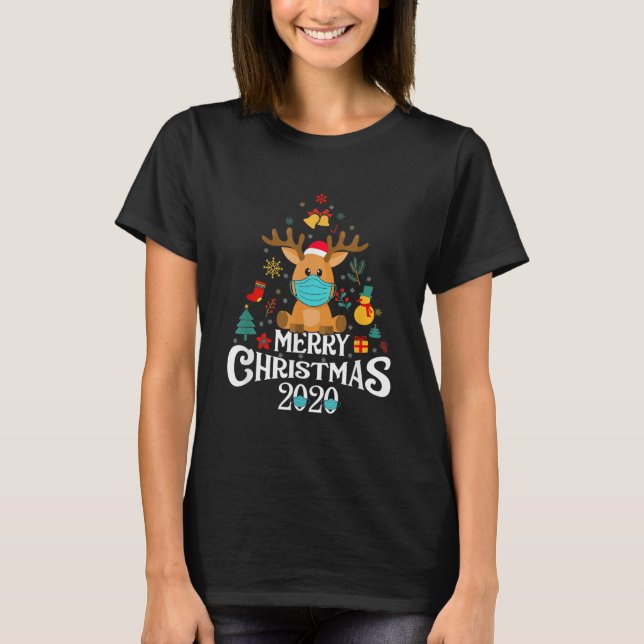 Funny Quarantine Christmas 2020 Tree Deer Mask Cos T-Shirt (Front)