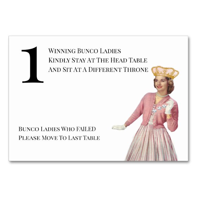 Funny Queen Table One Bunco Number (Front)