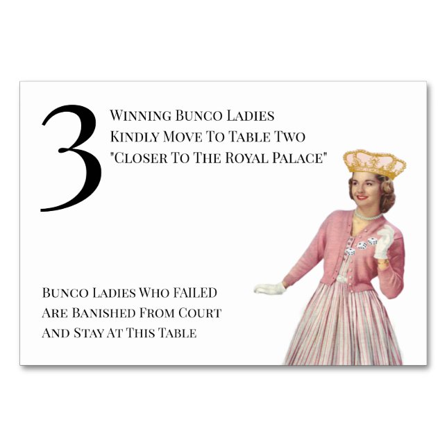 Funny Queen Table Three Bunco Table Number (Front)
