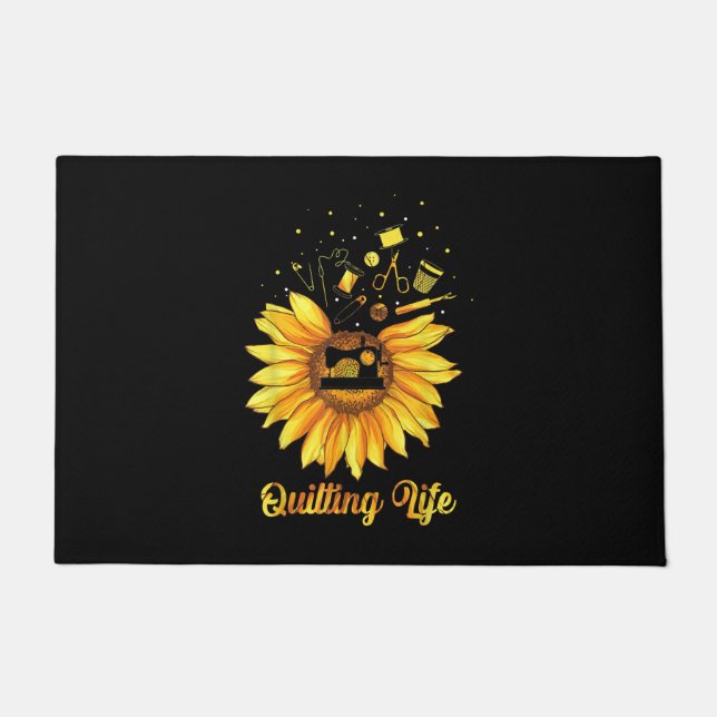 Funny Quilting Life Love Sun Flower Quilters Gift Doormat (Front)
