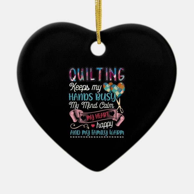 Funny Quilting Quilting Keeps My Hands Busy Ceramic Tree Decoration (Front)