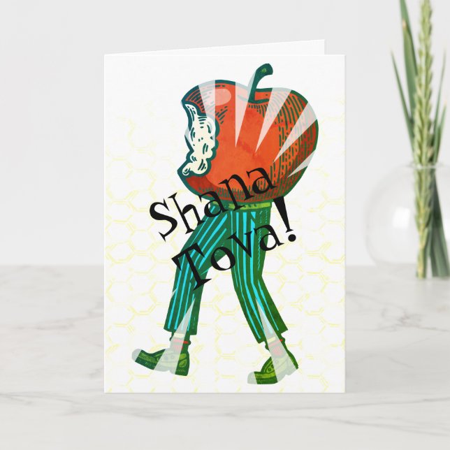 Funny Quirky Apple Head Rosh Hashanah Fun Greeting Card (Front)