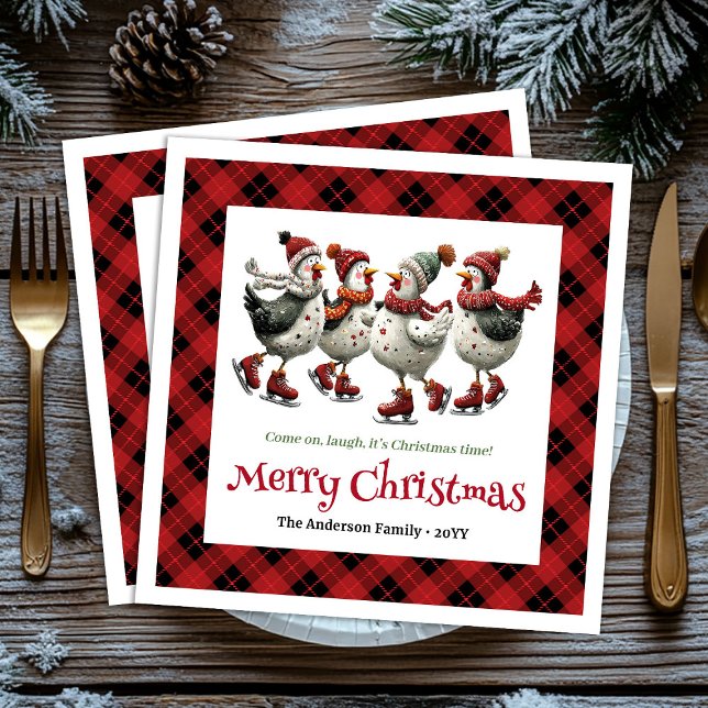 Funny quirky chickens napkins personalized Christm (Trendy Quirky Chickens Personalized Cartoon Style Christmas Napkins

)