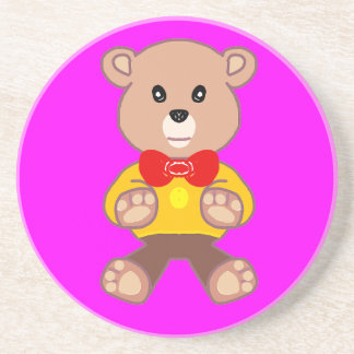 Funny Quirky Cute Bowtie Bear on Sandstone Coaster