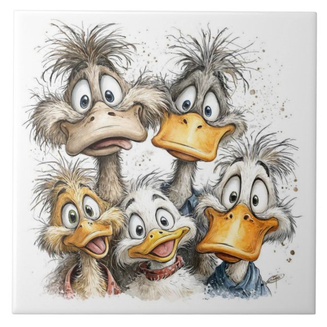 Funny quirky ducks tile (Front)