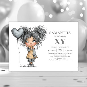 Funny Quirky Girl Birthday Chic Black Gold invitat Invitation