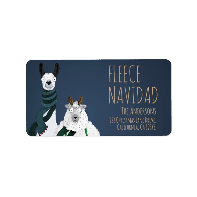 Funny Quirky Llama & Sheep 'Fleece Navidad' Pun Label (Front)