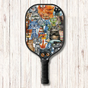 Funny Quirky Mean Cats Modern Monogram  Pickleball Paddle