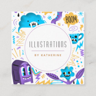 Funny Quirky Pattern Graphic Designer Illustrator Square Business Card