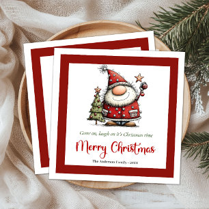 Funny Quirky Santa Minimalist Cartoon Christmas Napkin