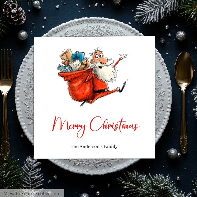 Funny Quirky Santa Red Green Dinner Napkins (Funny Quirky Santa Red Green Dinner Napkins)