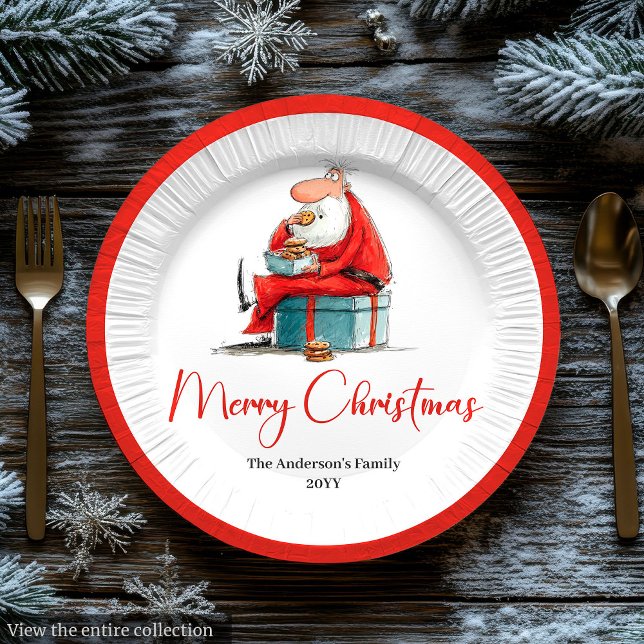 Funny Quirky Santa Watercolor Christmas Plates (Funny Quirky Santa Watercolor Christmas Plates)