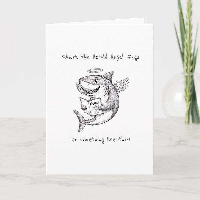 Funny Quirky Shark The Harold Angel Sing Christmas Card (Front)