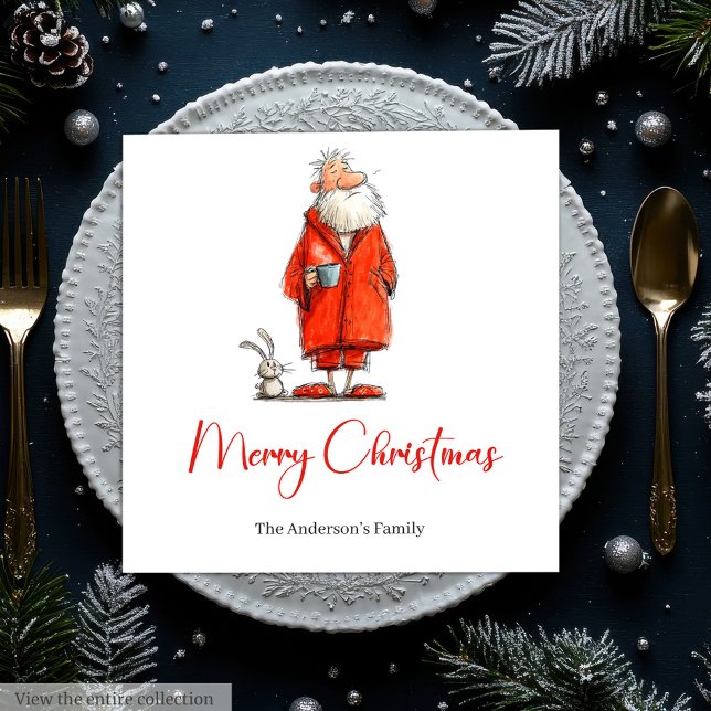 Funny Quirky Watercolor Santa Christmas Napkins (Funny Quirky Watercolor Santa Christmas Napkins)