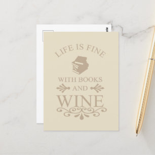 funny quote for books and wine lover postcard