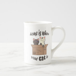 Funny quote Home is where your cat is Bone China Mug
