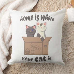 Funny quote Home is where your cat is Cushion