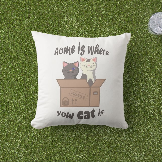 Funny quote Home is where your cat is Cushion (Grass)