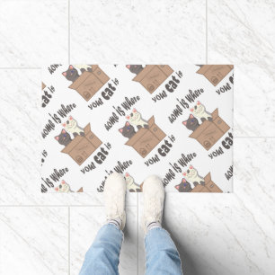 Funny quote Home is where your cat is Doormat