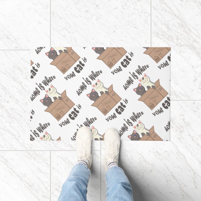 Funny quote Home is where your cat is Doormat (Indoor)