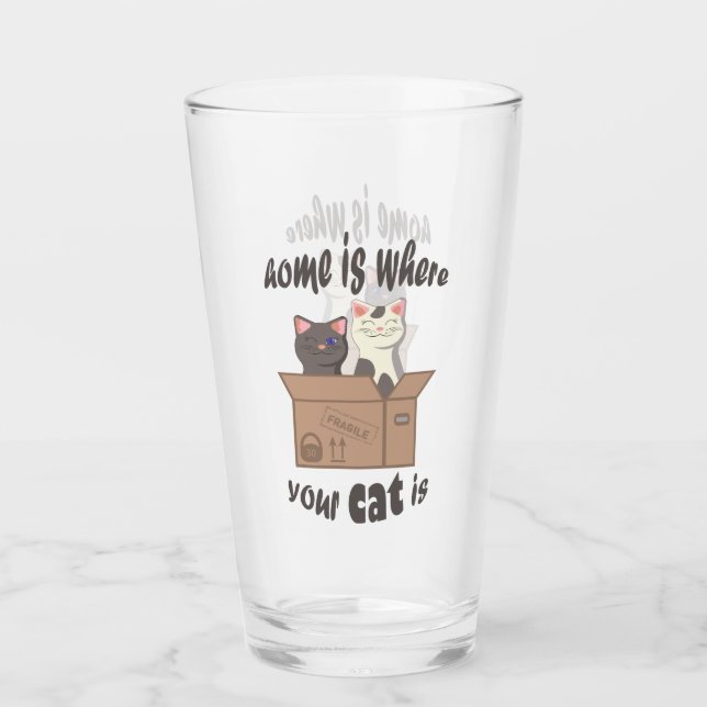 Funny quote Home is where your cat is Glass (Front)